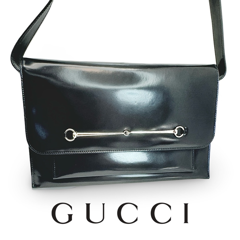 *RARE* Vintage Gucci Tom Ford Horse-bit Patent Leather Bag in Dark Charcoal! 🩶